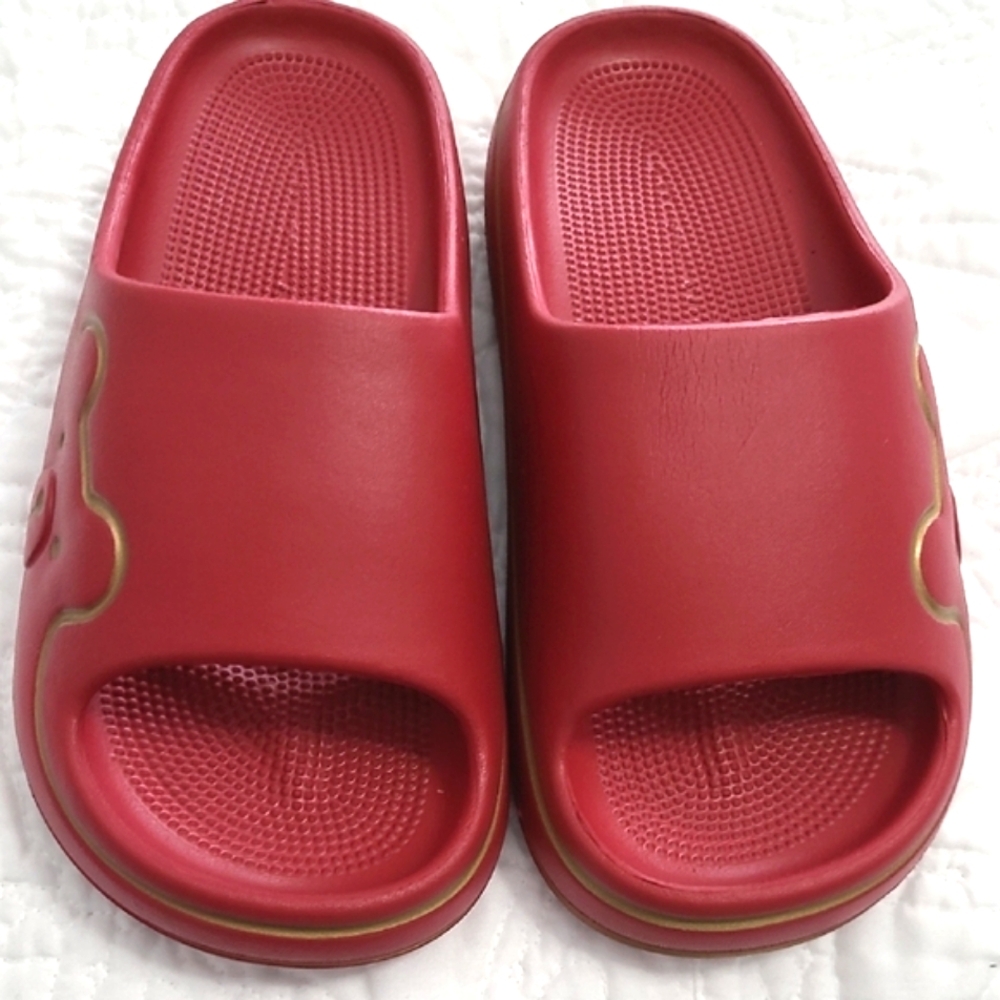 Red Slide Sandals with Gold Accents